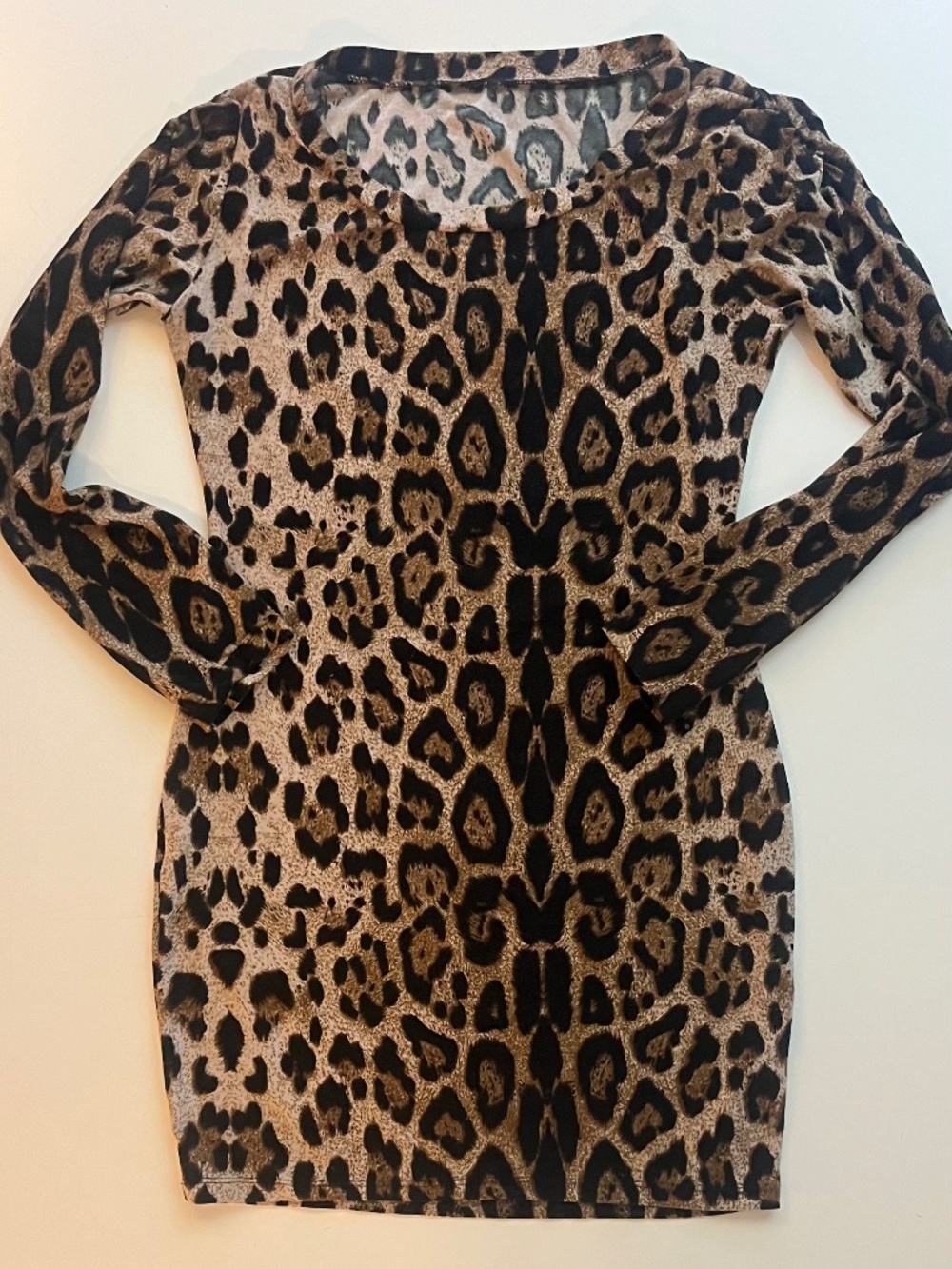 Leopard Print Knit Long Sleeve Mini Dress